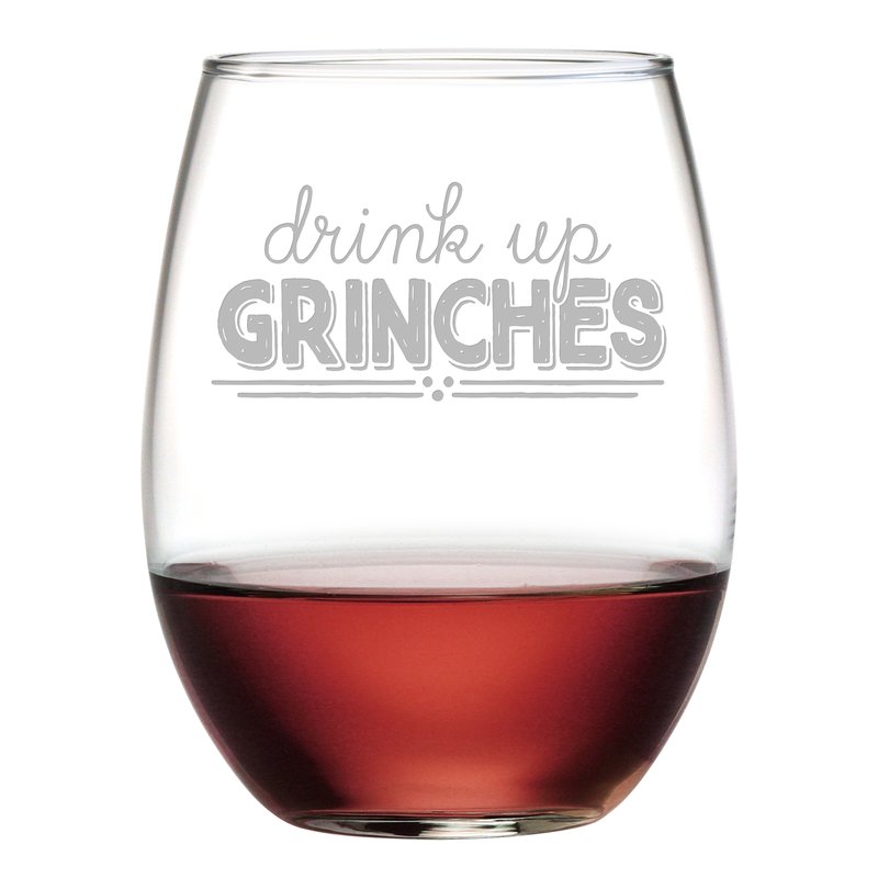 Drink Up Grinches Stemless Wine Glasses ~ Set of 4
