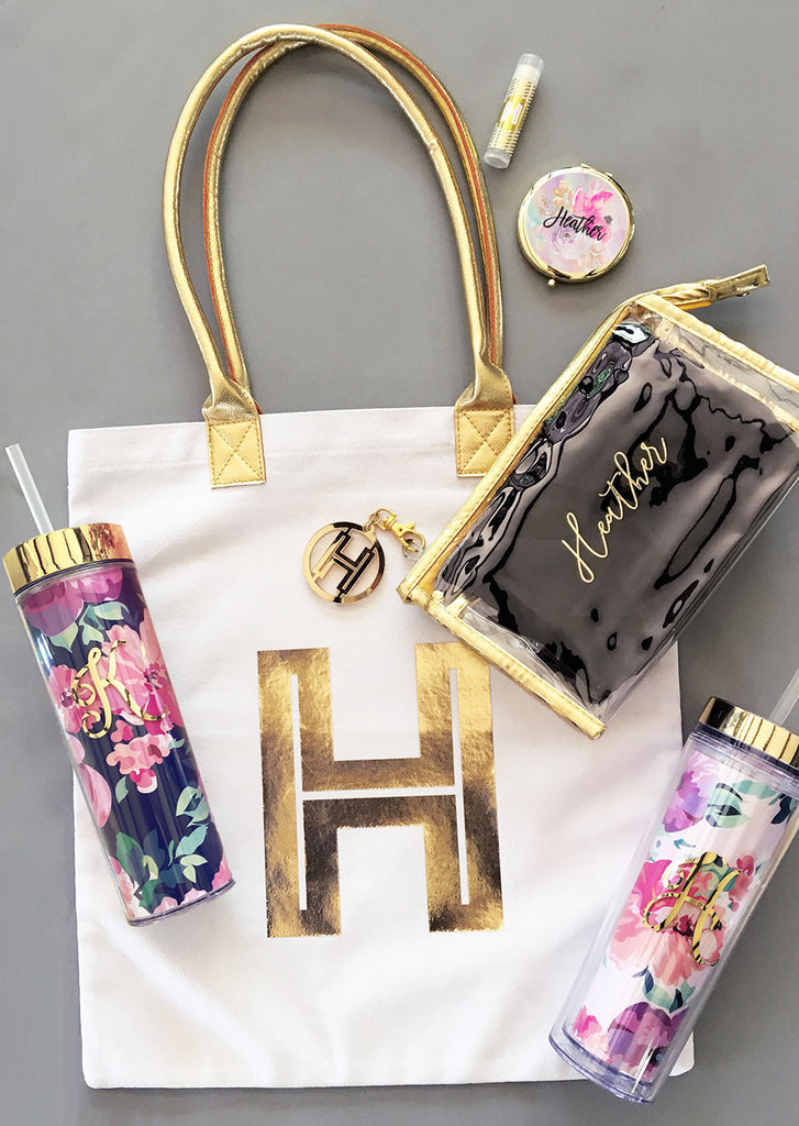 Floral Tumbler with Initial - Personalized Cup Bridal Favors