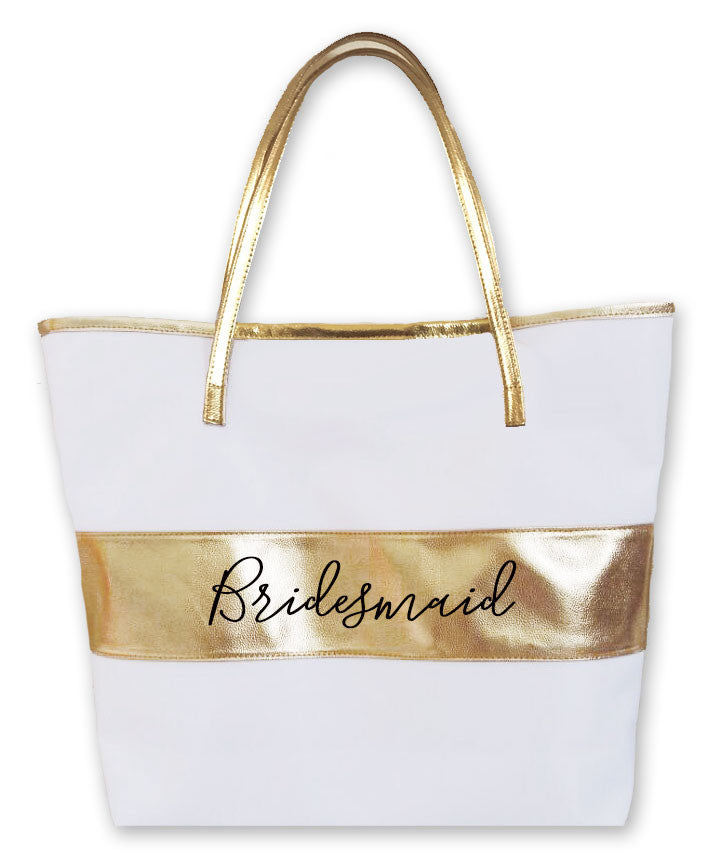 Embroidered Tote Bag with Gold Trim - The White Invite