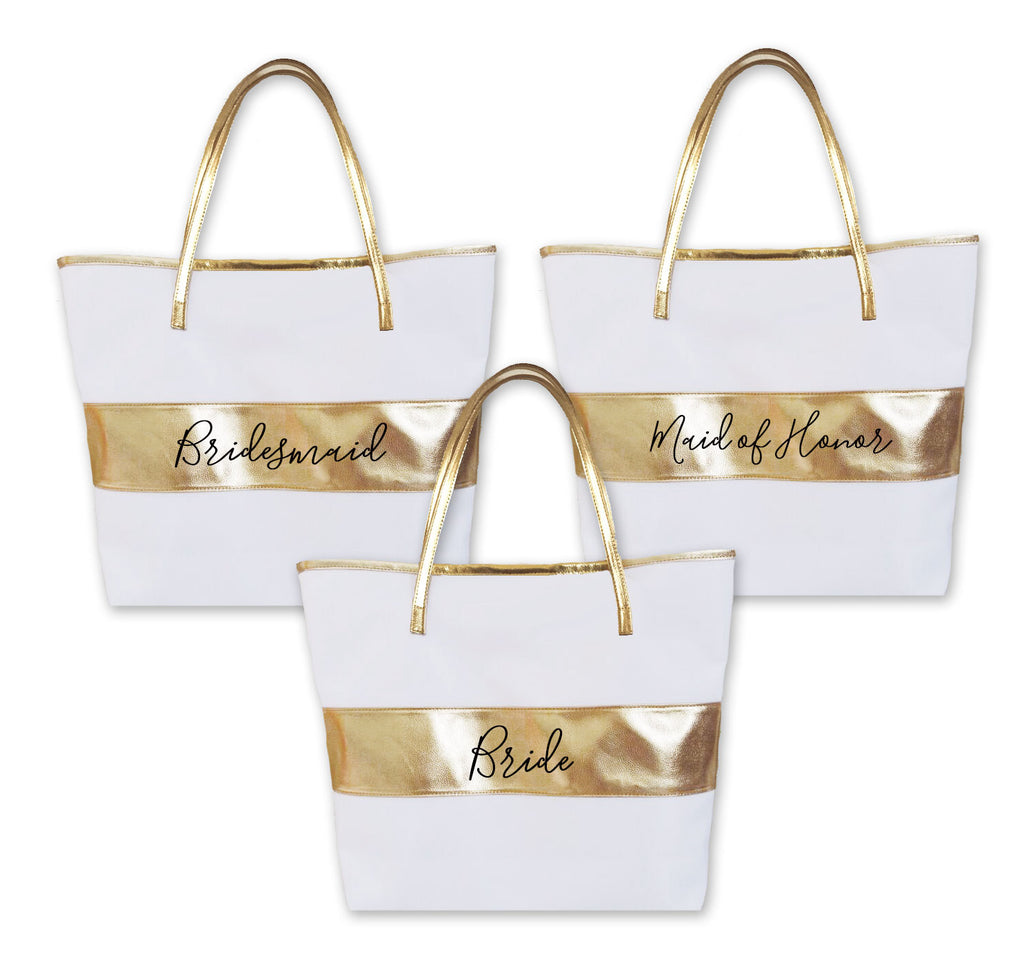 Bridal Party Gold Striped Tote Bag - Bridesmaid Gifts