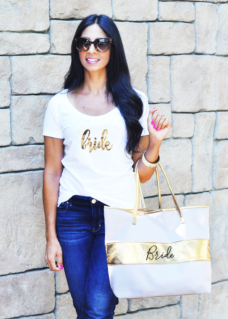 Bridal Party Gold Striped Tote Bag - Bridesmaid Gifts