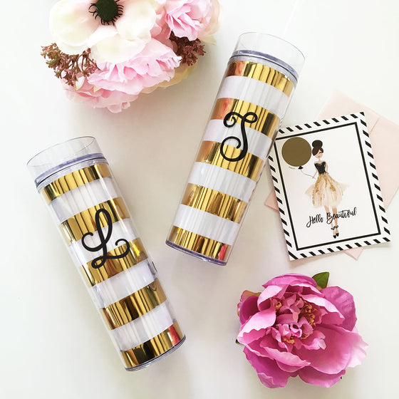 Bold Stripes Tumbler - Personalized Initial Cup Bridal Favor