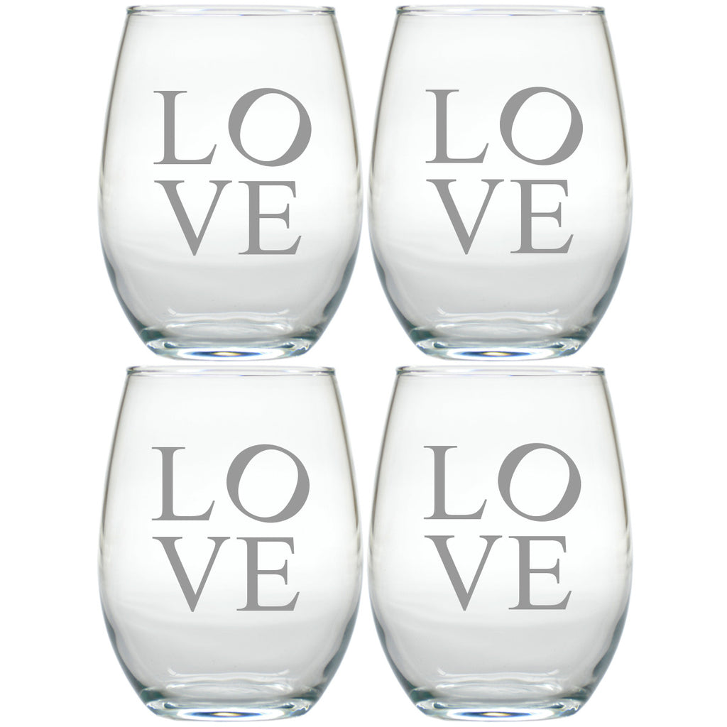 Crazy in Love ~ Stemless Wine Glasses ~ Set of 4