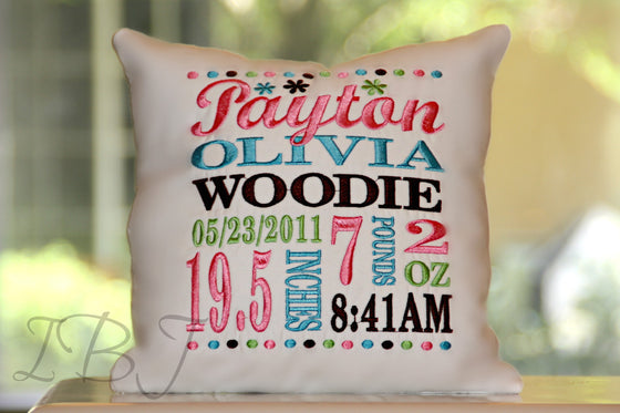 Flowers Birth Announcement Pillow