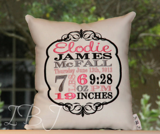 Elegant Birth Announcement Pillow