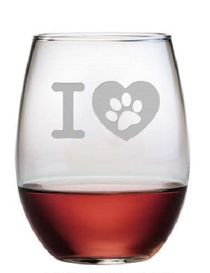 I Heart My Dog Stemless Wine Glasses