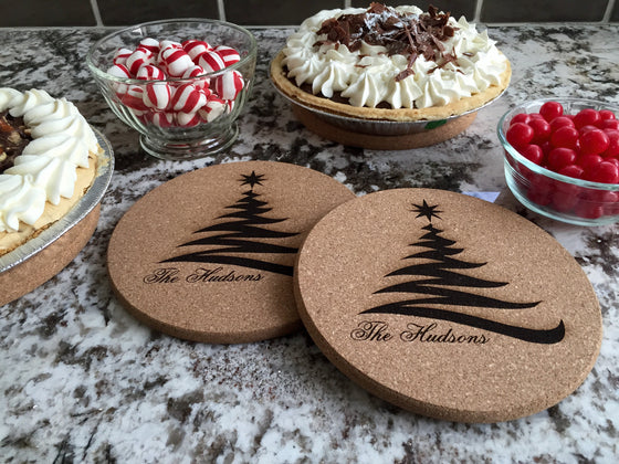 Christmas Tree Cork Trivets - Set of 2 - Personalized