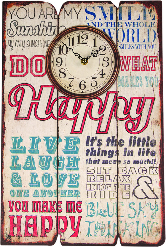 Happiness Wood Wall Clock
