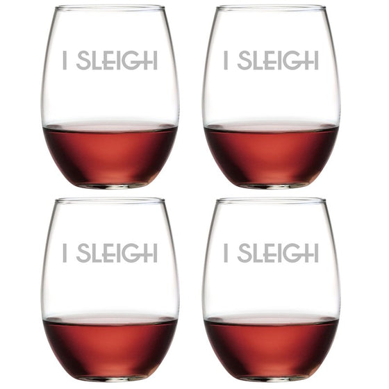 I Sleigh ~ Stemless Wine Glasses | Christmas Wine Glasses