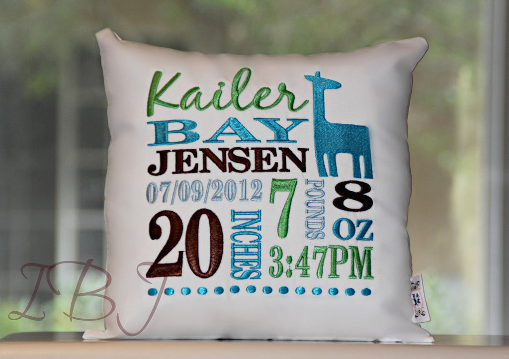 Giraffe Birth Announcement Pillow