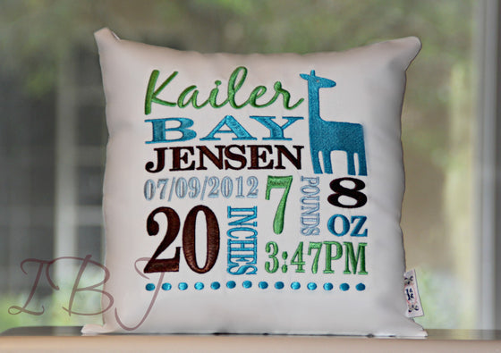 Giraffe Birth Announcement Pillow