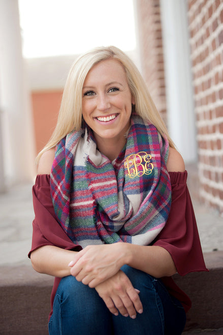 Infinity Scarf Monogrammed - Pink and Green