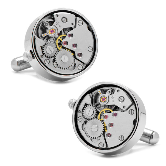 Kinetic Watch Movement Cufflinks - Silver