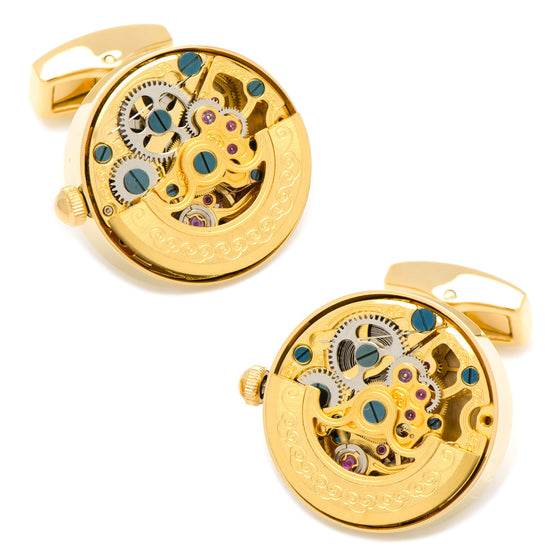 Kinetic Watch Movement Cufflinks - Gold