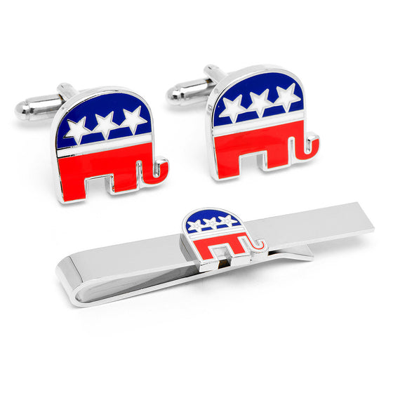 Republican Cufflinks and Tie Bar Gift Set 