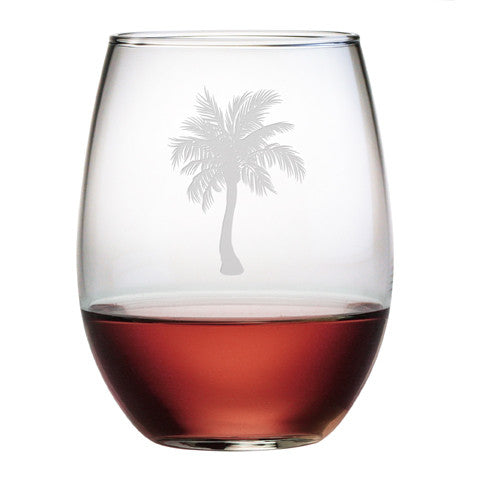 Palm Tree Stemless Wine Glasses