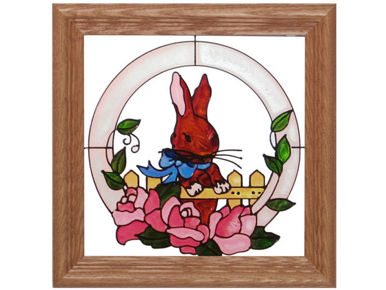 Bunny in the Garden Hand Painted Stained Glass Art