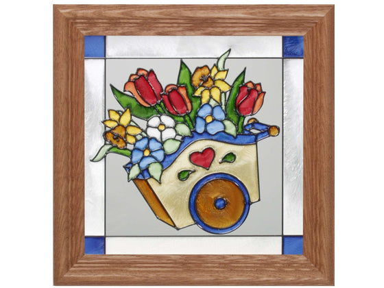 Flower Cart Hand Painted Stained Glass Art - Premier Home & Gifts