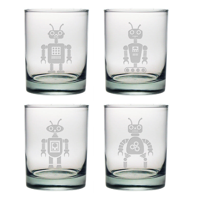 Robot Designs Double Old Fashioned Glasses