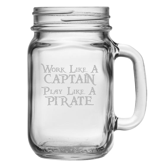 Work Like a Captain Drinking Jar w/Handle ~ Set of 4
