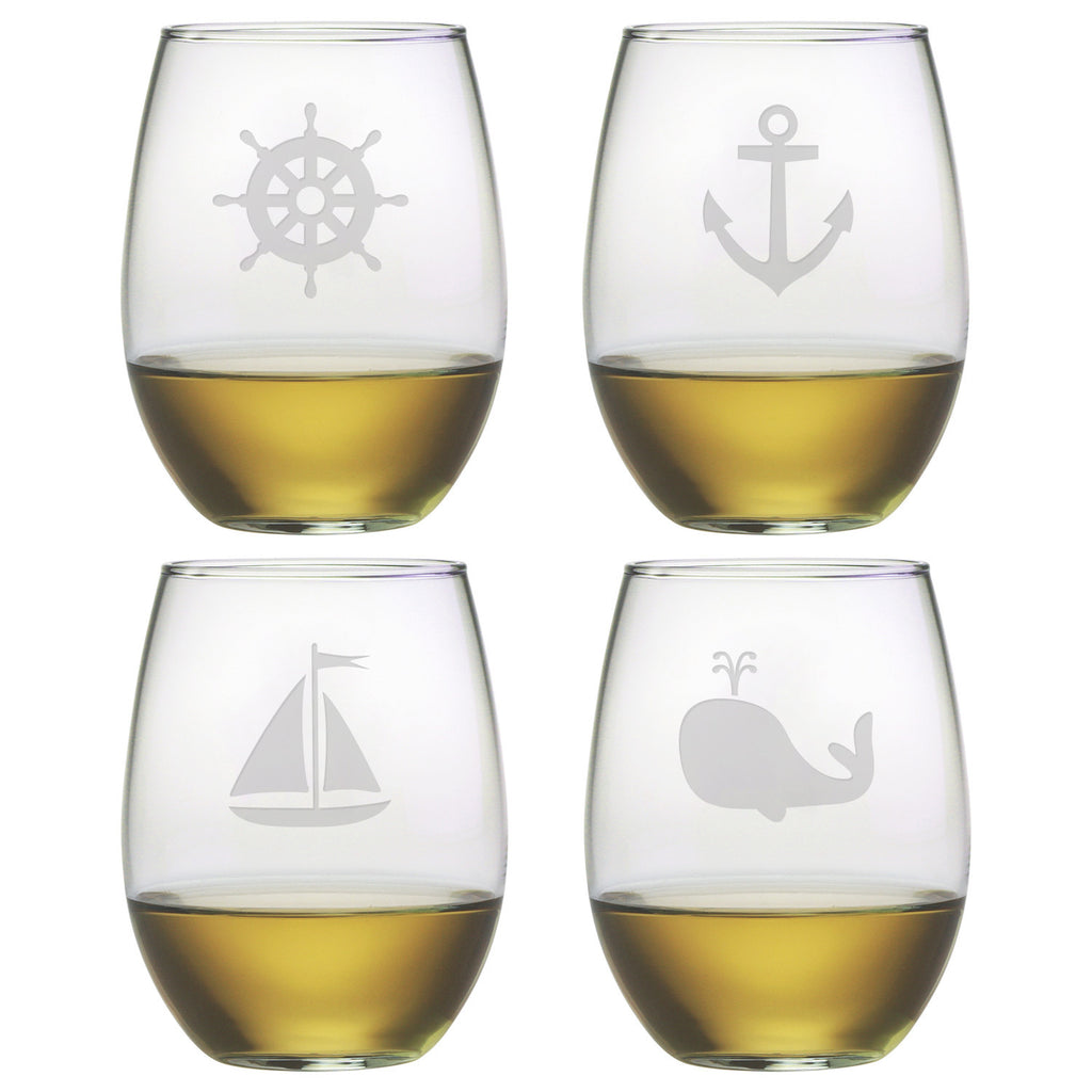 Nautical Icons Stemless Wine Glasses