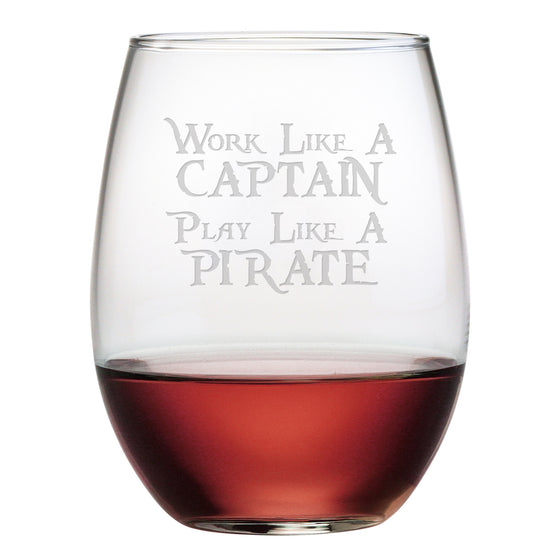 Work Like a Captain Stemless Wine Glasses ~ Set of 4