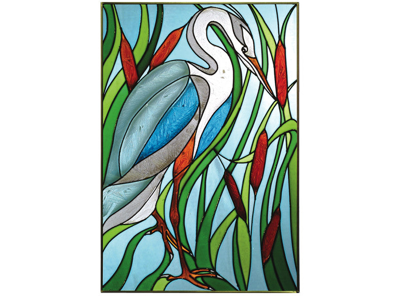Great Blue Heron Hand Painted Stained Glass Art - Premier Home & Gifts