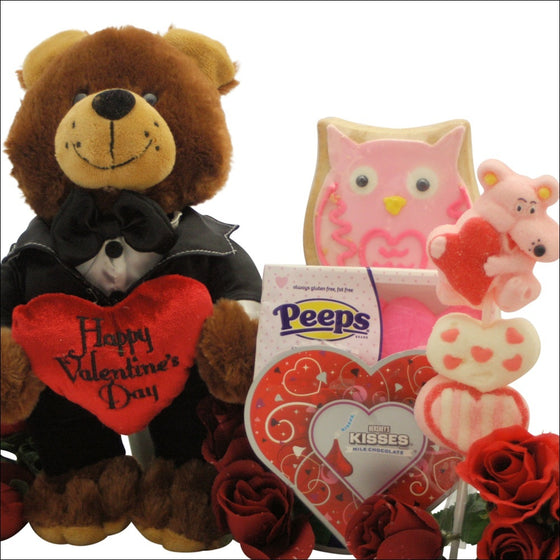 Tuxedo Bear Kids Valentine Gift Basket- Gift Baskets for Kids