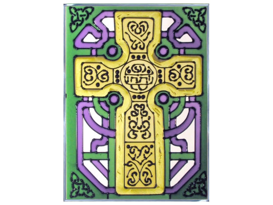 Celtic Cross Hand Painted Stained Glass Art