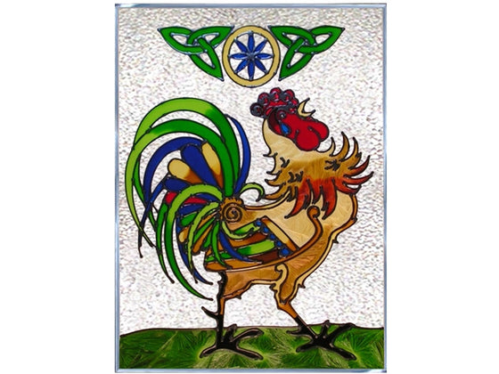 Irish Rooster Hand Painted Stained Glass Art
