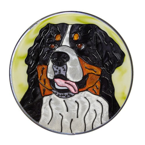 Bernese Mountain Dog Hand Painted Stained Glass Art Suncatcher