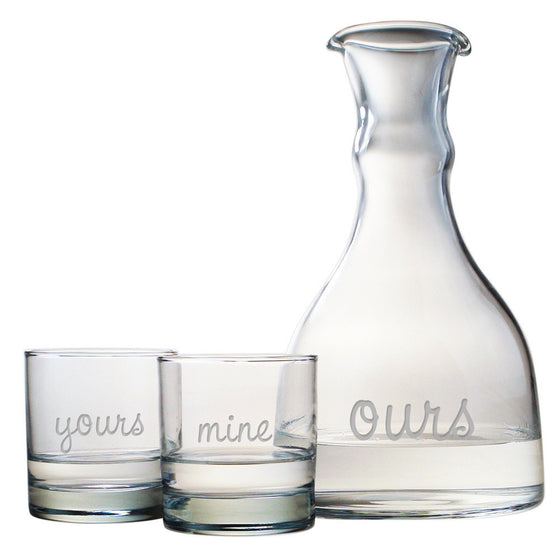 Yours, Mine, Ours Glasses and Carafe Set