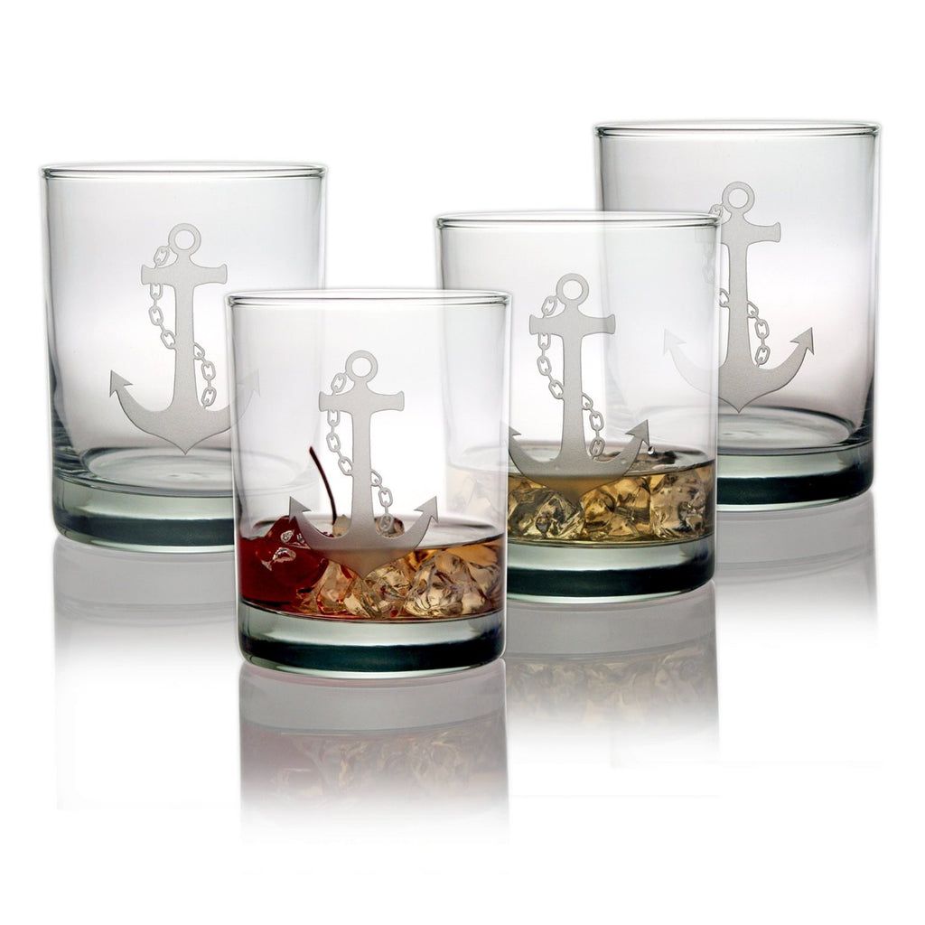 Anchor Double Old Fashioned Glasses ~ Set of 4