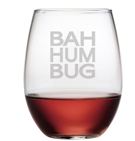 BAH HUM BUG ~ Stemless Wine Glasses ~ Set of 4
