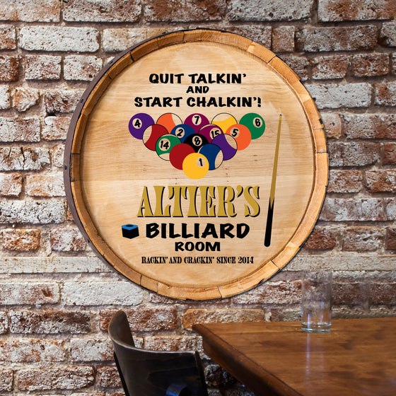 Billiard's Whiskey Wine Barrel Sign - Premier Home & Gifts