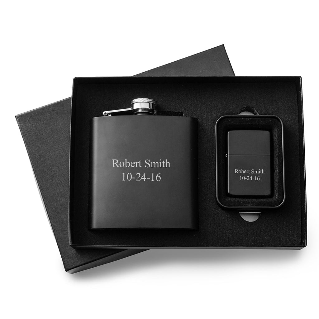 Flask and Lighter Gift Set - Personalized | Premier Home & Gifts