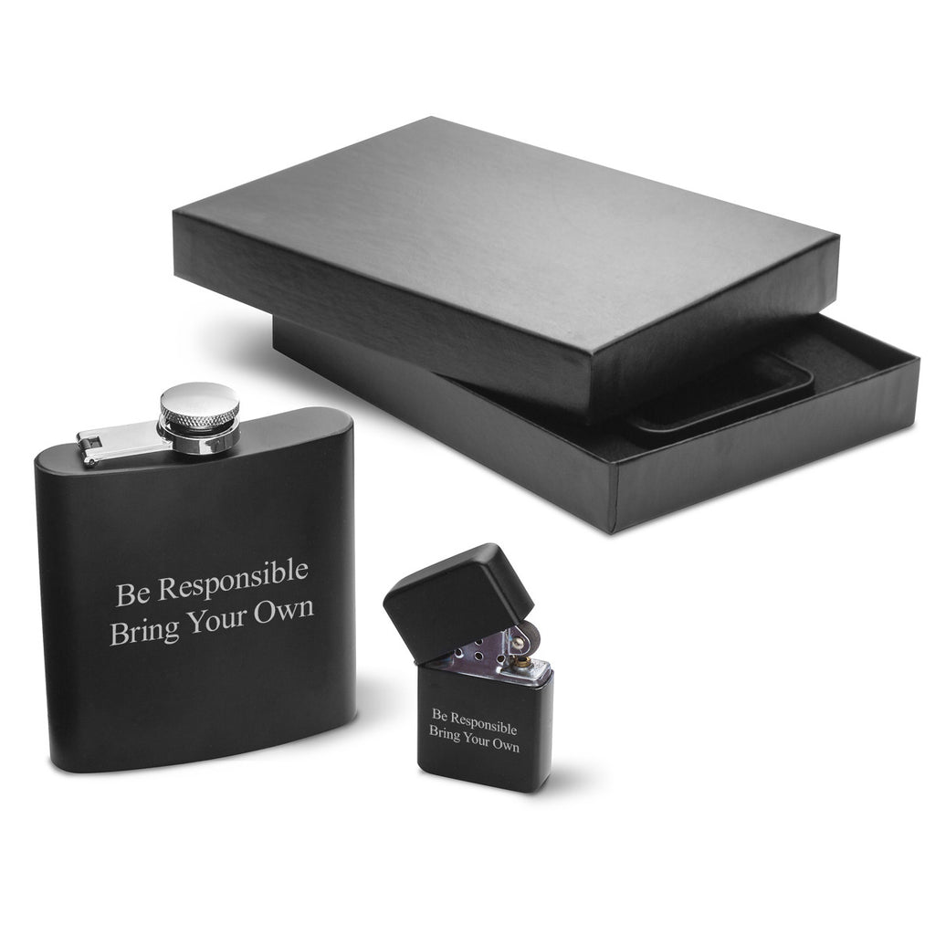 Flask and Lighter Gift Set - Personalized | Premier Home & Gifts