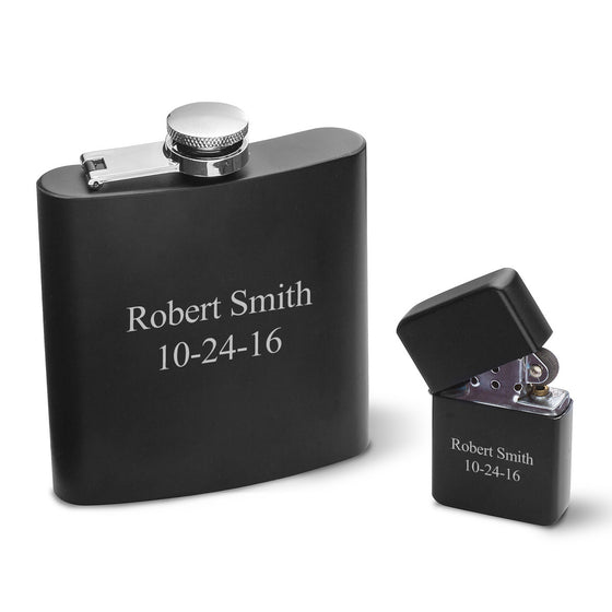 Flask and Lighter Gift Set - Personalized | Premier Home & Gifts