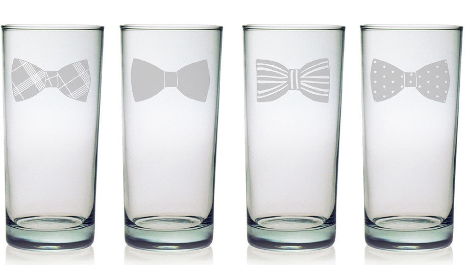 Bow Ties Highball Glasses ~ Set of 4