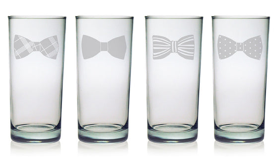 Bow Tie Pint Glasses - Set of 4