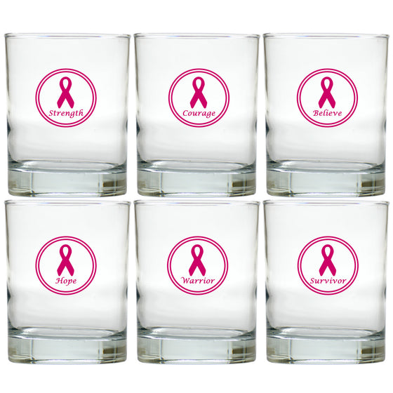 Breast Cancer Awareness Double Old Fashioned Glasses ~ Set of 6