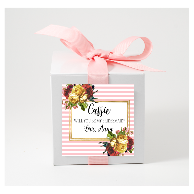 Vintage Rose Pink Stripe Bridesmaid Personalized Candle - Bridesmaid Gifts - Premier Home & Gifts
