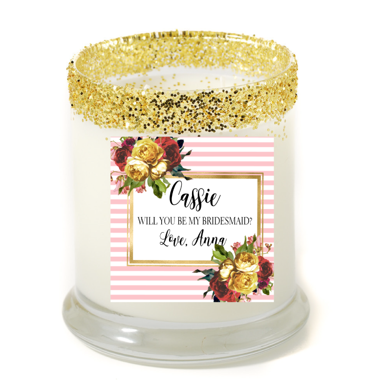 Vintage Rose Pink Stripe Bridesmaid Personalized Candle - Bridesmaid Gifts - Premier Home & Gifts