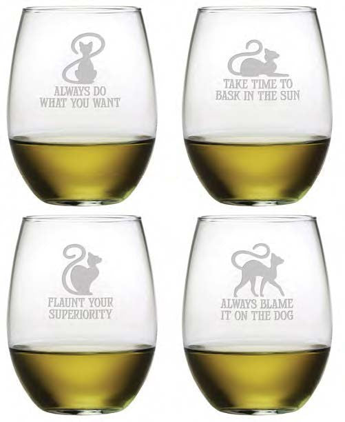 Cat Philosophy Stemless Wine Glasses