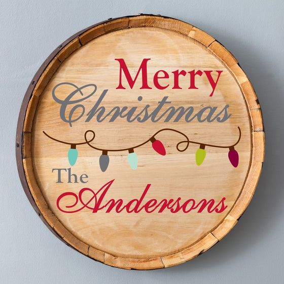 Christmas Lights Wood Barrel Sign