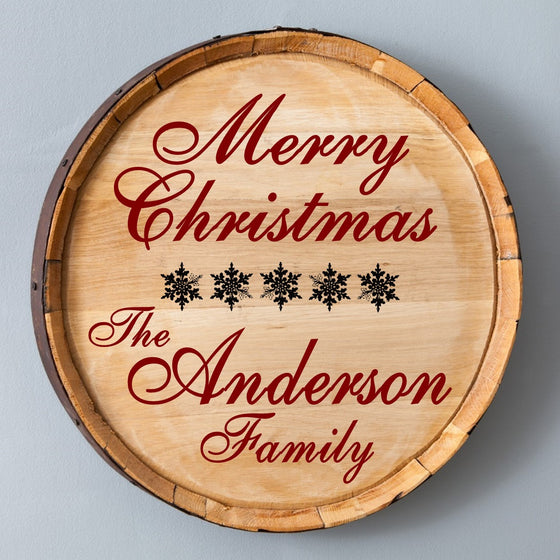Christmas Snowflakes Wood Barrel Sign