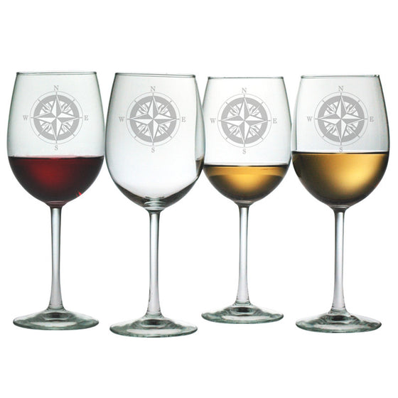 Compass Wine Glasses ~ Set of 4