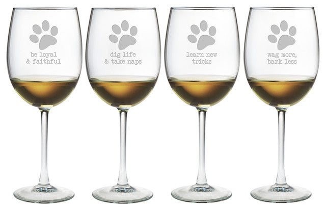 Dog Wisdom Wine Glasses ~ Set of 4