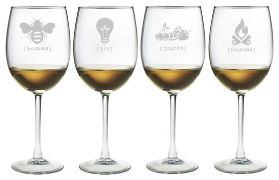  Tipsy Names Wine Glasses ~ Set of 4