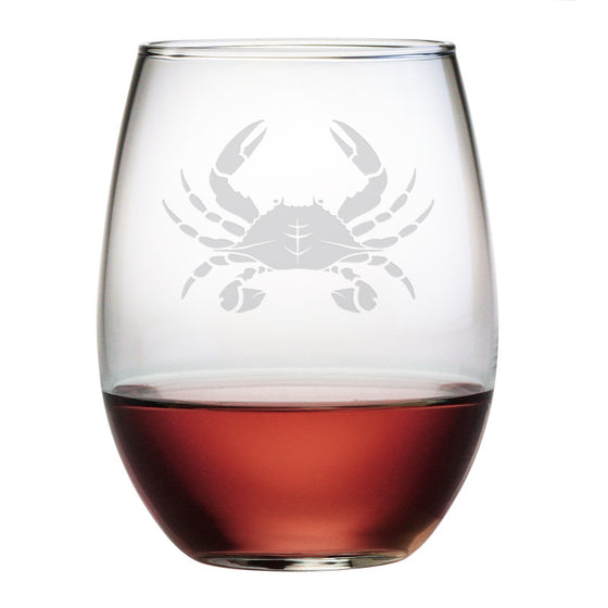 Crab Stemless Wine Glasses ~ Set of 4